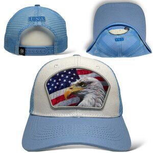 USA Eagle American Flag Patch Snapback Cap, Mesh back, Patriotic Hat